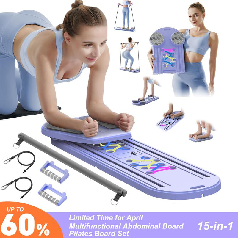 Pilates Board Pilates Reformer Set, Push-Up Board Abs Equipment 15-In-1 Full-Body Workout Exerciser for Home Fitness, Multifunctional Abdominal Exercise Board as Gift for Mom Husband Teens Men